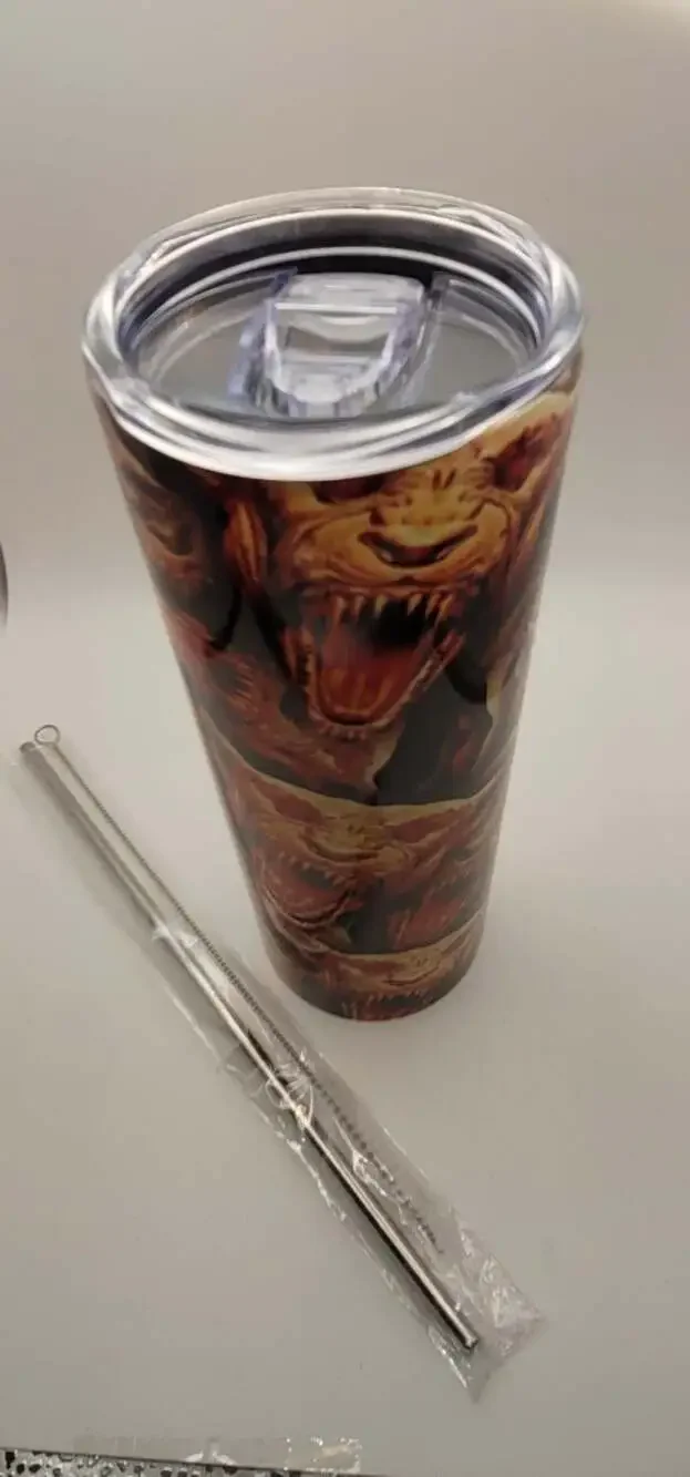 20oz Monster Goblin Creep Skinny Tumbler with Straw and brush.